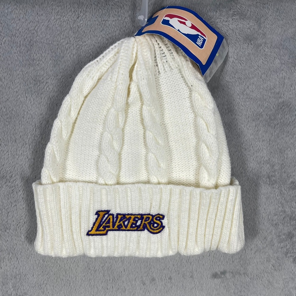 NBA Los Angeles Lakers Beanie Women OSFA White Cable Knit Cuffed Hat